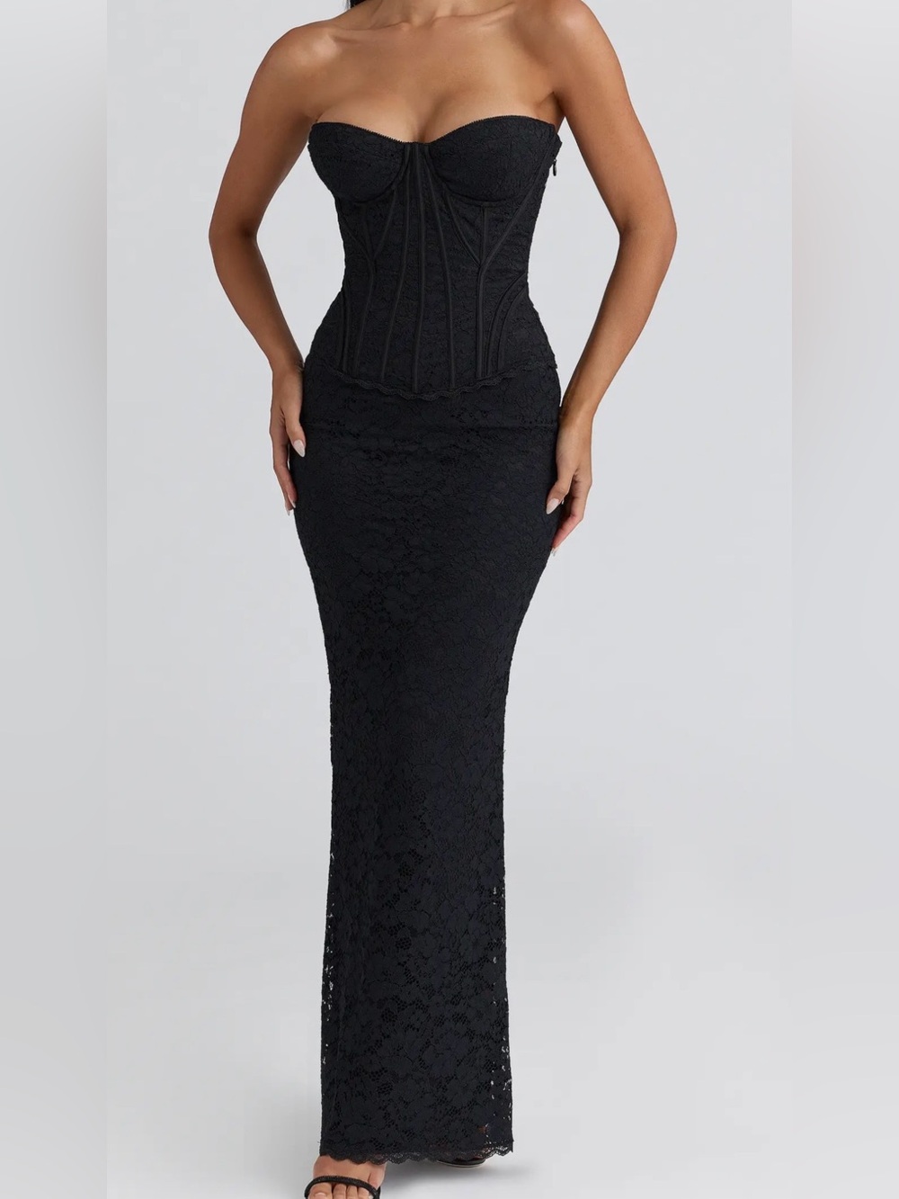 House of CB Black Strapless Corset Lace dress - Picture 3 of 6